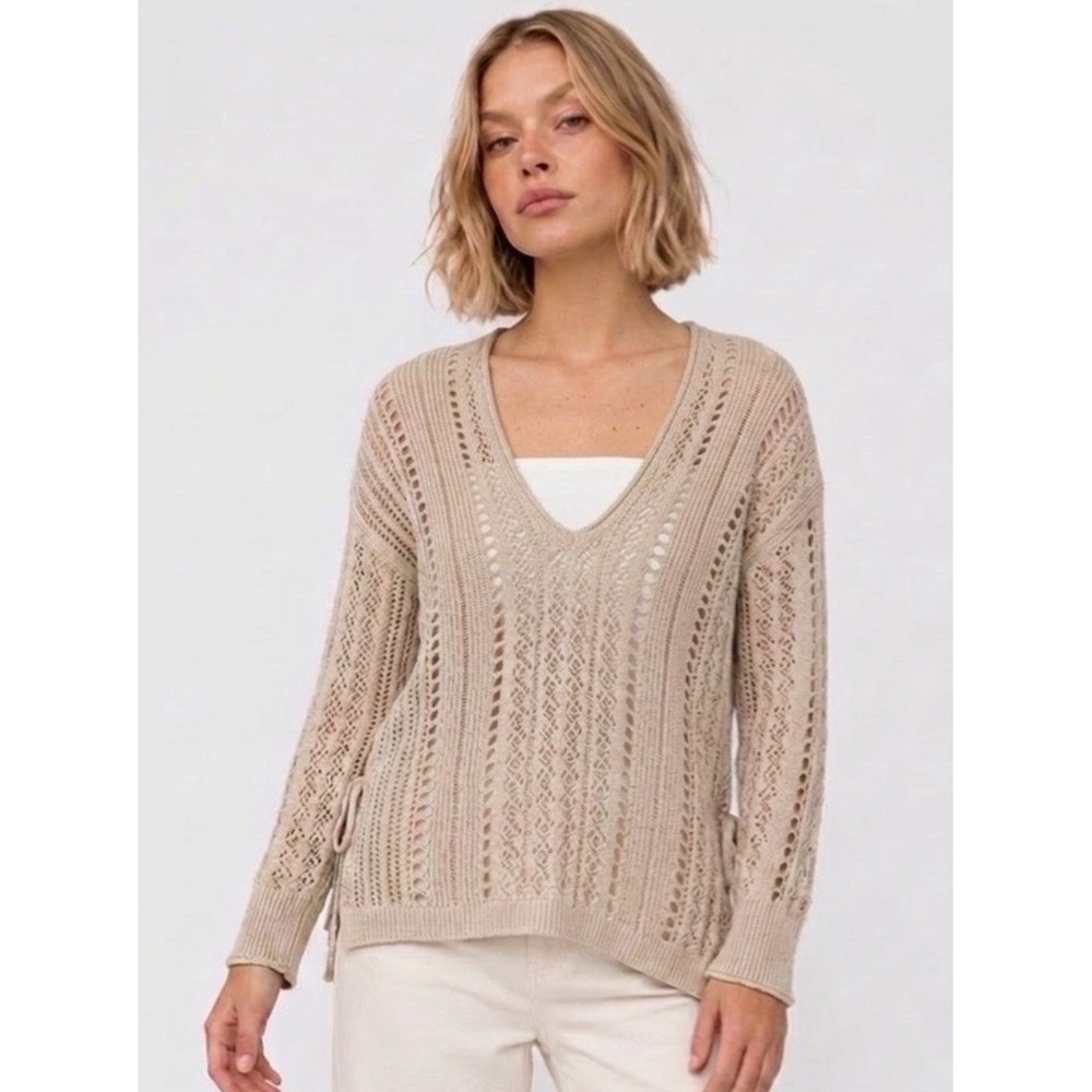 Kyl Mi Sweater Cream Open Crochet Oversized Bat Hippie Boho Festival Long Size M